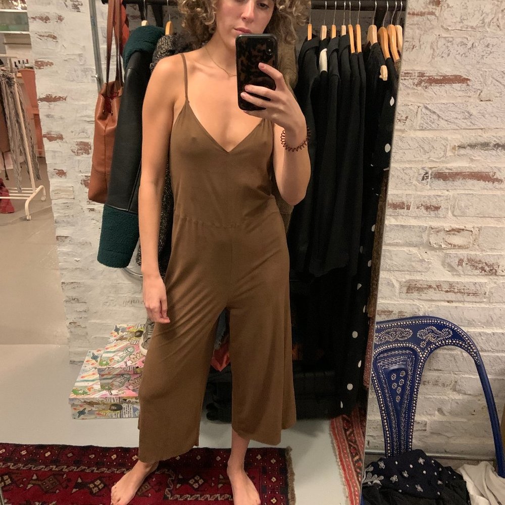 Faux Brown Suede Jumpsuit